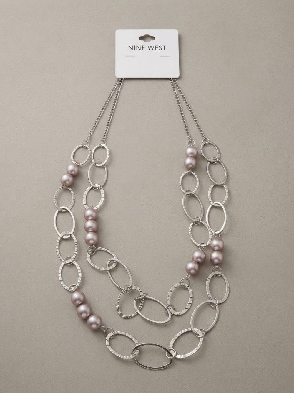 Nine West Silver-Tone Layered Necklace with Pale Pink Pearls